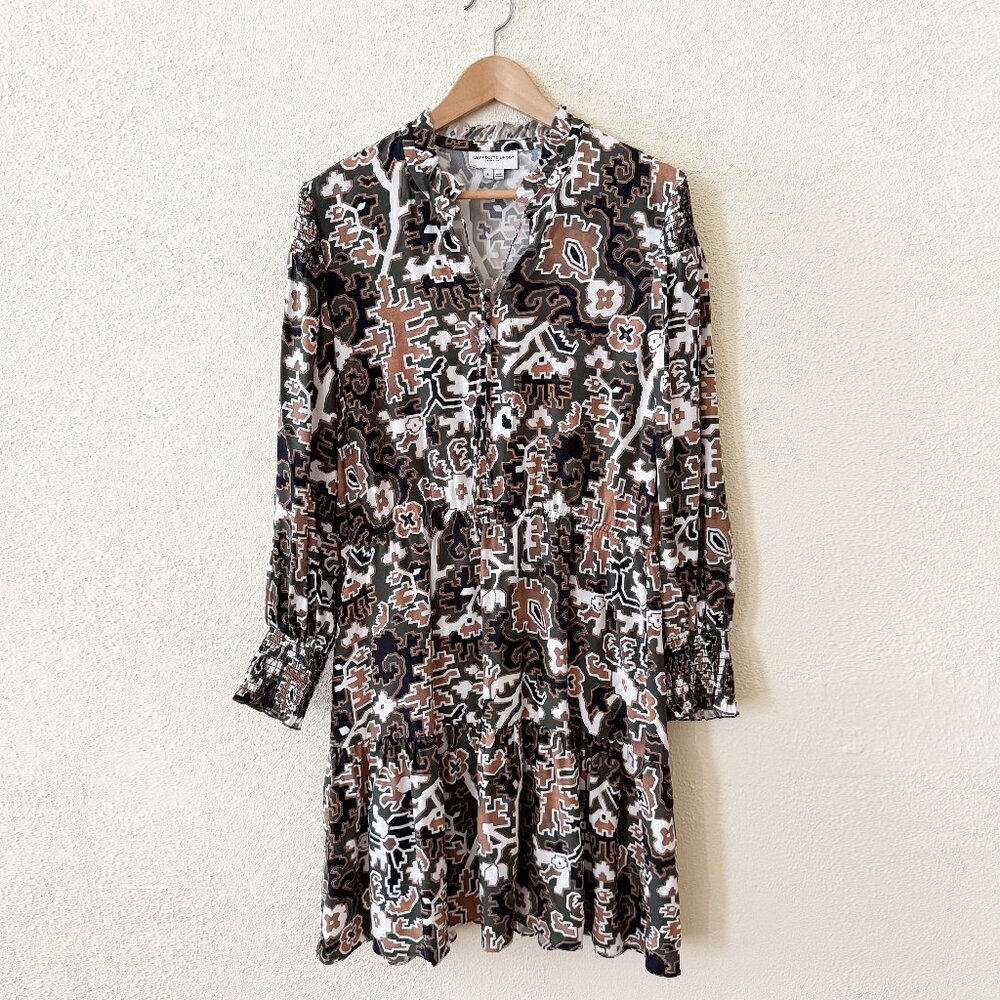 Charlotte Brody Silk Printed Long Sleeve Dress L